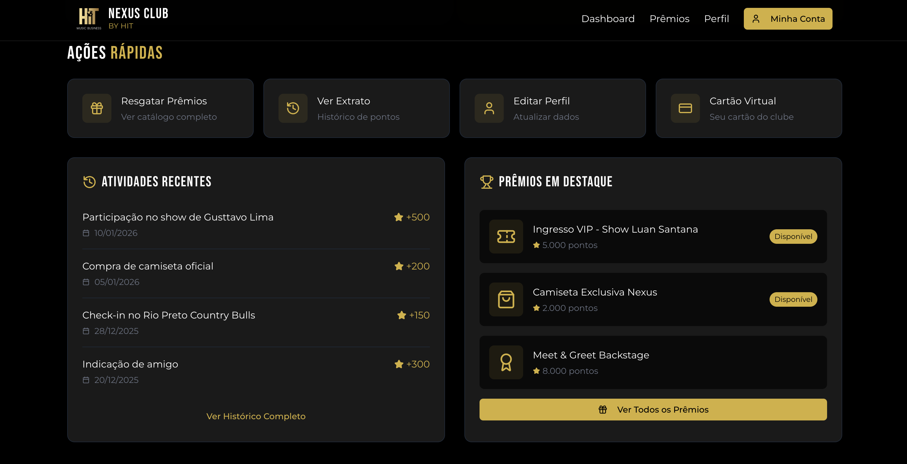 Nexus Club — dashboard do membro